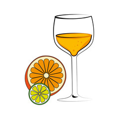 color silhouette with cocktail drink and orange and lemon slice vector illustration