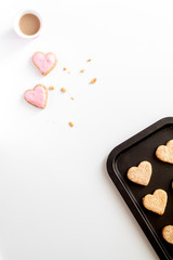 cookies for Valentine Day heartshaped on white background top view