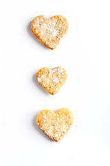 cookies for Valentine Day heartshaped on white background top view