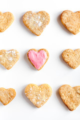 cookies for Valentine Day heartshaped white background top view pattern