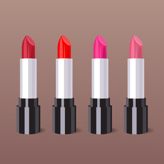 vector illustration of four lipsticks in different colors