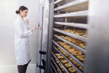 Smiling female engineer in front of Food Dryer Dehydrator Machine 