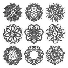 vector set of nine mandals, vintage decorative elements