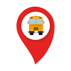 map pointer with circle interior with school bus vector illustration