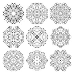 vector set of nine mandals, vintage decorative elements