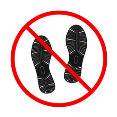 Prohibited public information icon with footprints of sneakers, vector, illustration