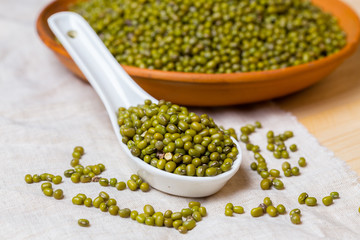Green bean seed on table.