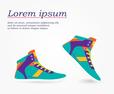 pair of classic hi-tops with laces and copy space, vector, illustration,