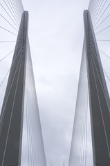 The tower of the cable-stayed bridge (pylon) at the background of the sky