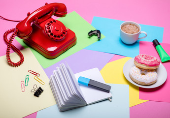 Retro and colorful office desk