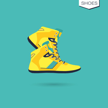 pair of classic hi-tops with laces, vector, illustration,