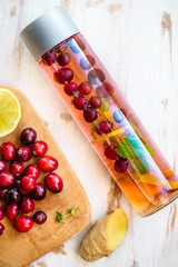Detox Infused Water with Lemon, Cranberries, Ginger and Mint