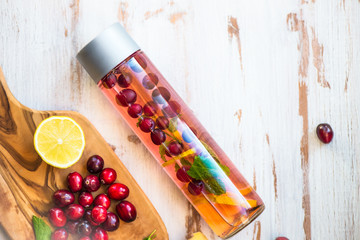 Detox Infused Water with Lemon, Cranberries, Ginger and Mint