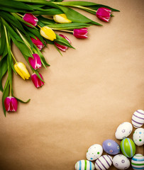 Eastern egg, tulips on brown wrapping paper