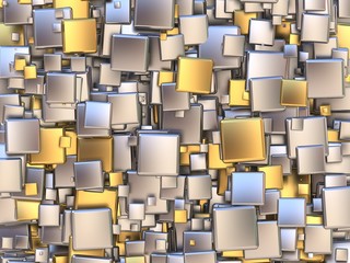 Fototapeta premium Abstract background made of golden and silver tiles. 3D