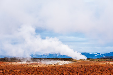 Geothermal area Namafjall with steam eruptions, Iceland, Europe