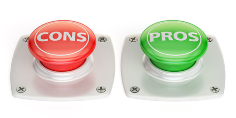 cons and pros push button, 3D rendering