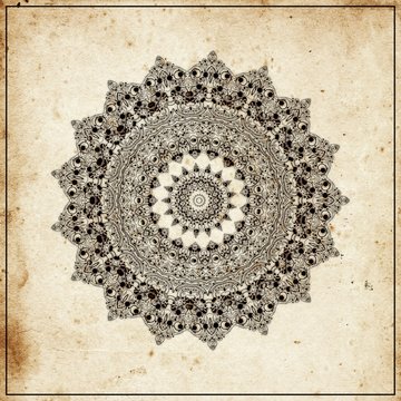 Round  curl   mandala    - halftone  vintage   poster