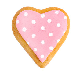Tasty Valentine's day cookies on white background
