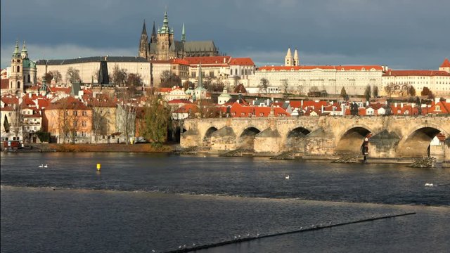 4k footage of Charles Bridge ( Karluv Most ) and Vitava river in Prague, Czech Republic.
