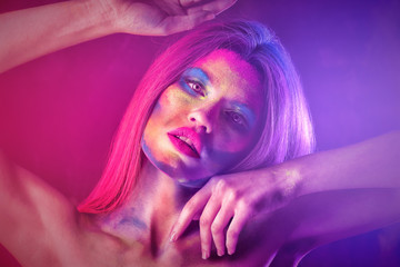 Naklejka premium Beautiful woman with facial body-art, closeup