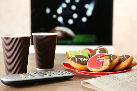 Creative cookies prepared for watching football match at home