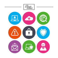 Internet privacy icons. Cyber crime signs.