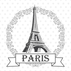 Obraz premium vector illustration of eiffel tower with label Paris