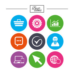 Internet, seo icons. Tick, shopping signs.