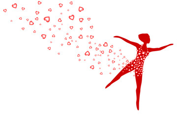 Frau mit fliegenden roten Herzen  