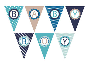 vector blue and brown flags for boy's baby shower