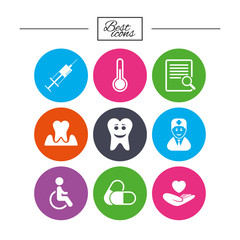 Medicine, medical health and diagnosis icons.