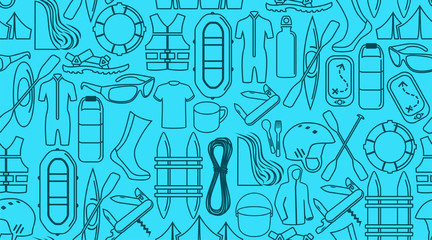 vector rafting line icons background texture seamless pattern