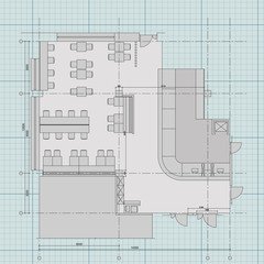 Standard cafe furniture symbols on floor plans