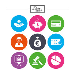 Money, cash and finance icons. Piggy bank sign.