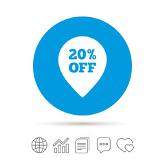 20 percent sale pointer tag sign icon.