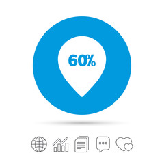 60 percent sale pointer tag sign icon.