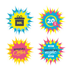 80 percent sale gift box tag sign icon.