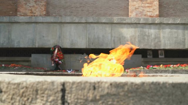 Burning of Eternal Flame in Kremlin on Victory Day of 9 May in Velikiy Novgorod, Russia