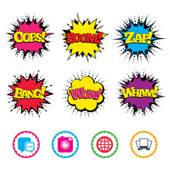 Social media icons. Chat speech bubble and Globe.