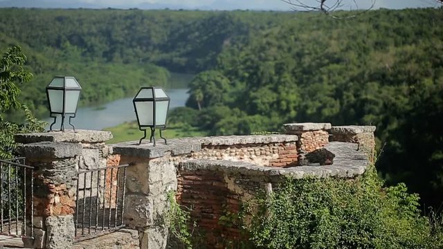 Medieval city wall on a mountain shot