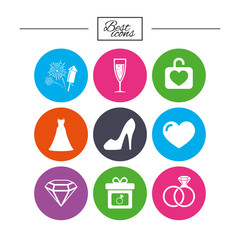 Wedding, engagement icons. Locker with heart.