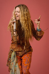 Rock star singing into a microphone