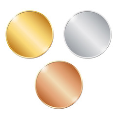 vector illustration of three blank coins on white background