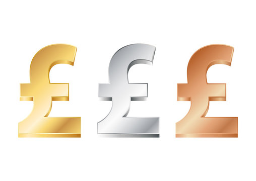 vector illustration of pound sign in gold, silver and bronze