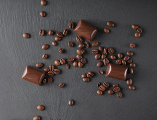 chocolate candies and coffee beans
