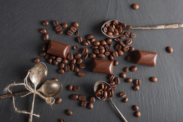 chocolate candies and coffee beans