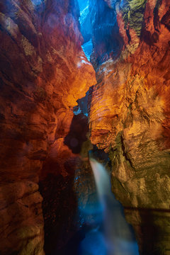 Varone Waterfall Lake Garda,view of the gorge of Varone, Trentino Alto Adige, Italy.