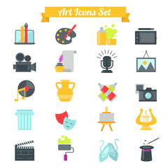 Set of art icons in flat design with long shadows
