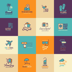 Travel and Tourism icons set flat design, Logo design template